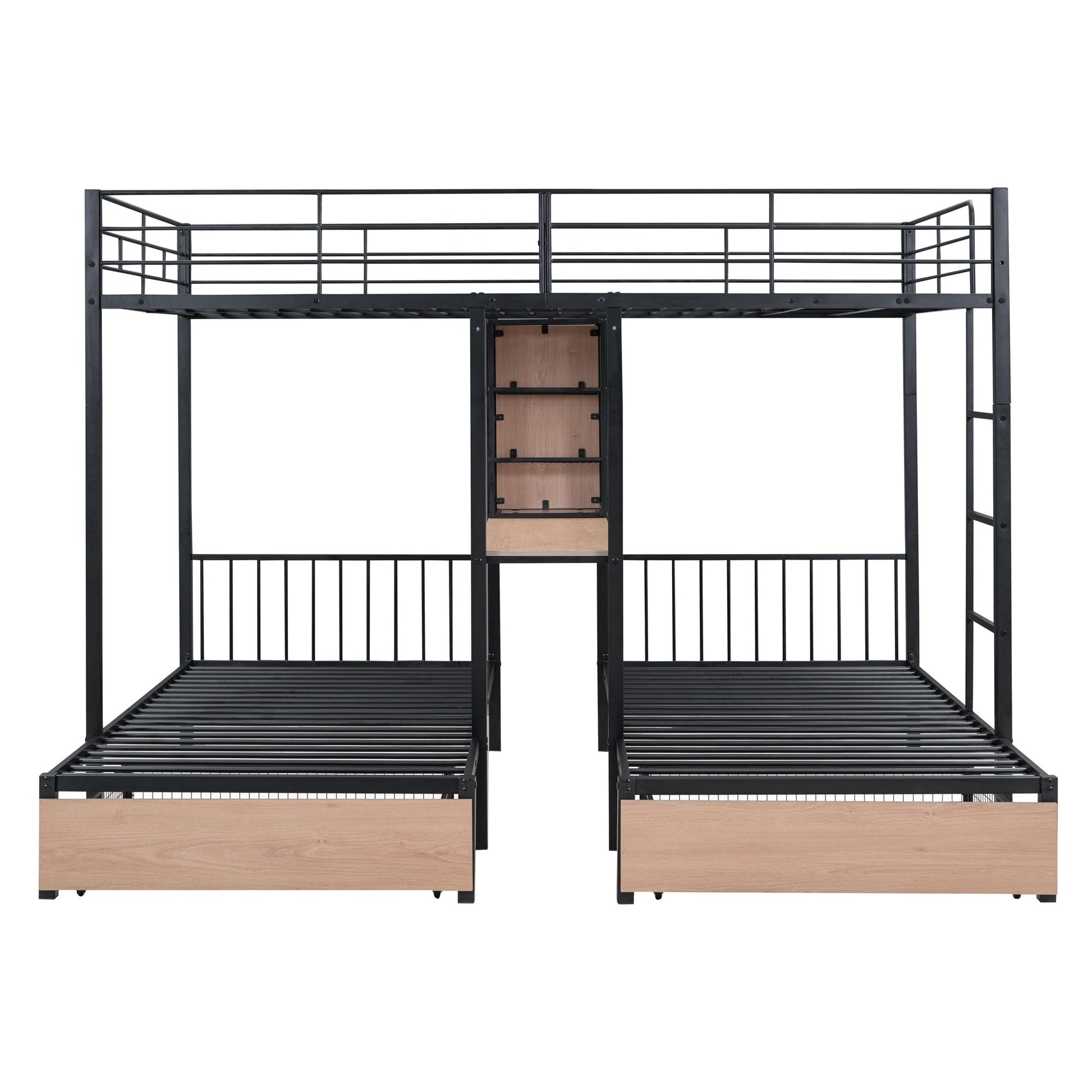 Triple Bunk Bed With Drawers, Multi-Functional Frame With Desks And Shelves In The Middle - The Sleep Loft - Online Mattress Showroom NYC