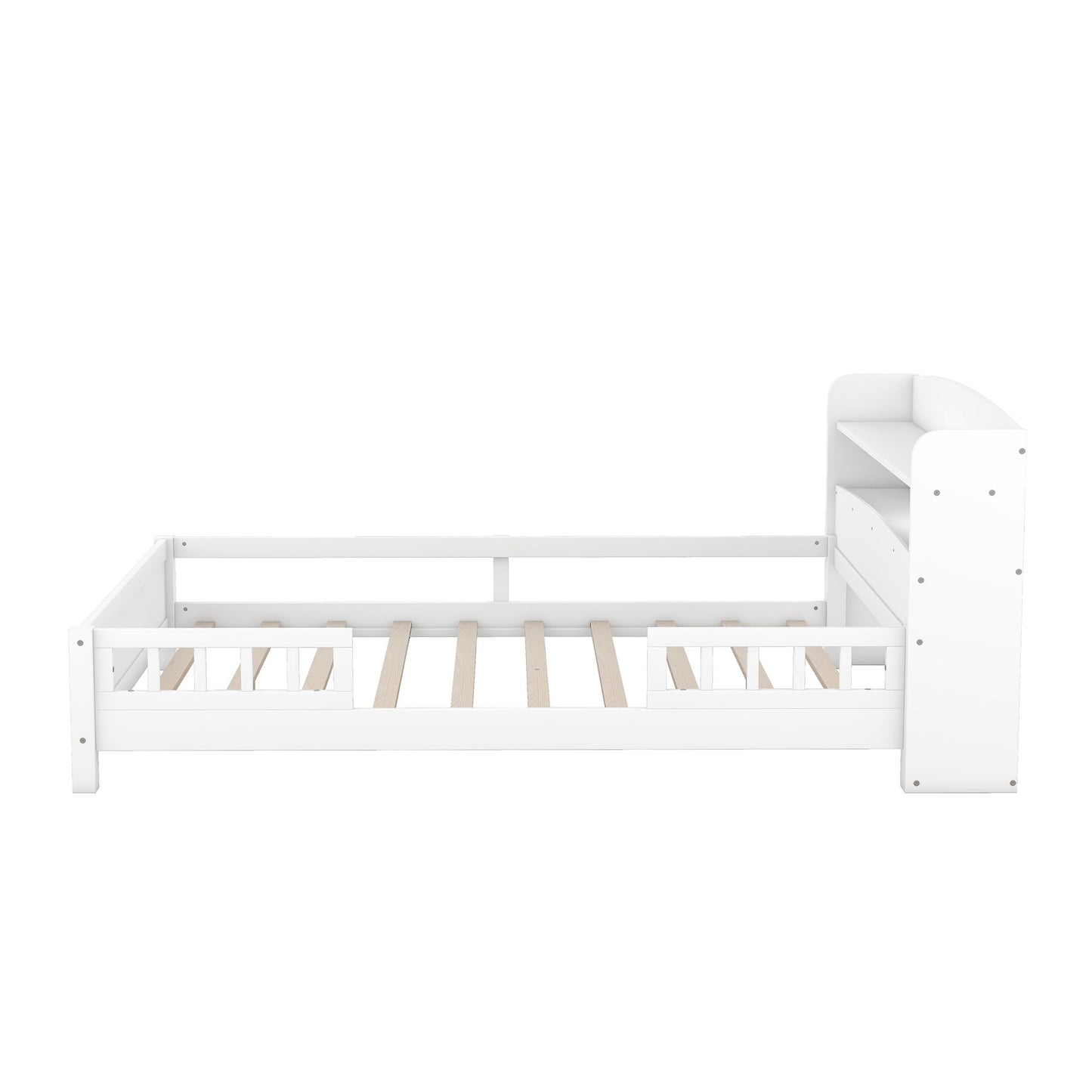 Wood Platform Bed With Built In LED Light, Storage Headboard And Guardrail - The Sleep Loft - Online Mattress Showroom NYC