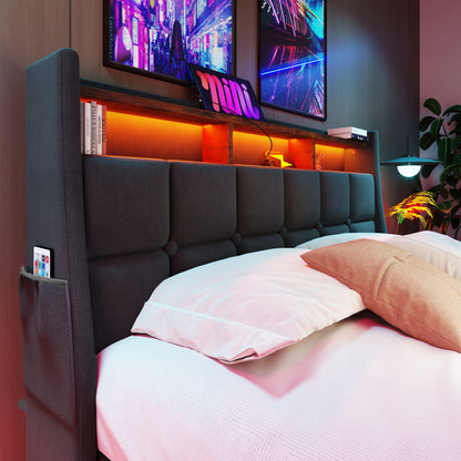 Upholstered Platform Bed With A Hydraulic Storage System, LED And USB Charging (Without Mattress) - The Sleep Loft - Online Mattress Showroom NYC