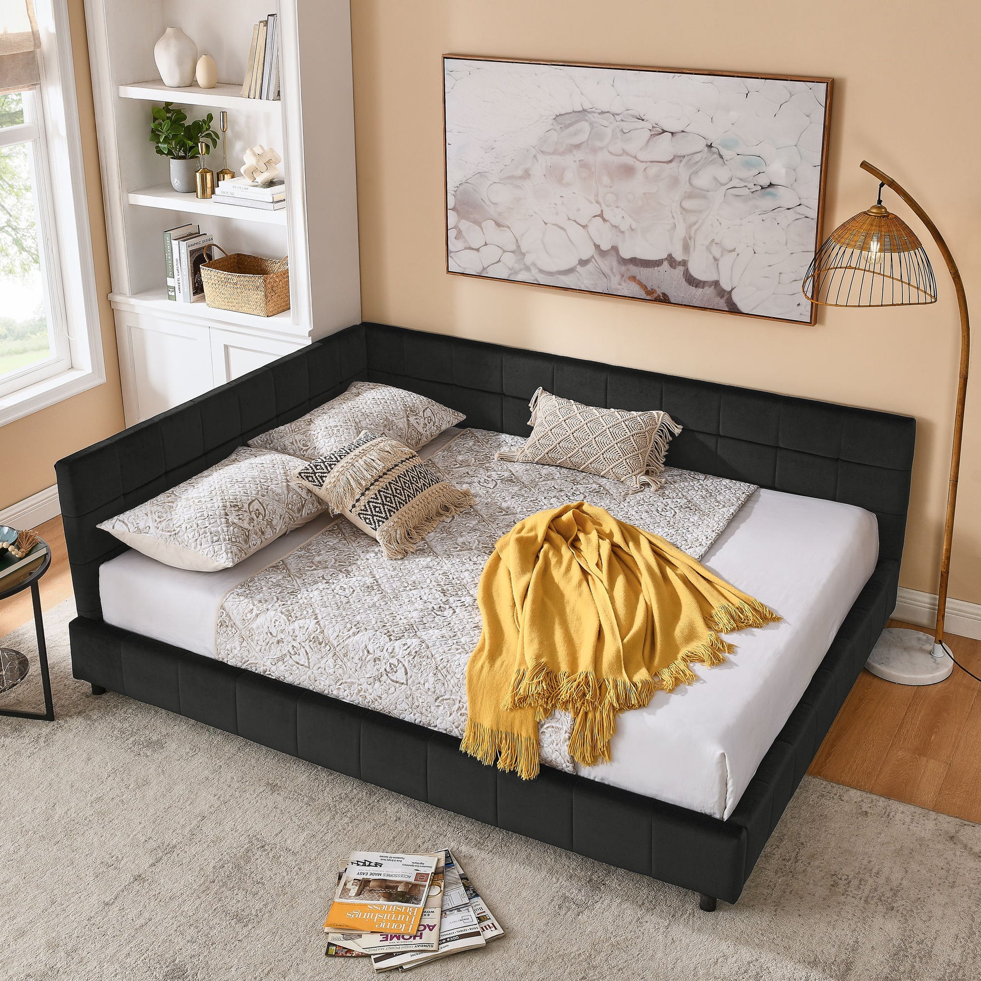 Mid-Century Storage Upholstered Tufted Bed Frame With Backrest And Armrests - The Sleep Loft - Online Mattress Showroom NYC