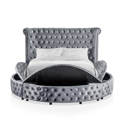 Glam Button Tufted Wingback Round Bed With Storage And USB Ports - The Sleep Loft - Online Mattress Showroom NYC