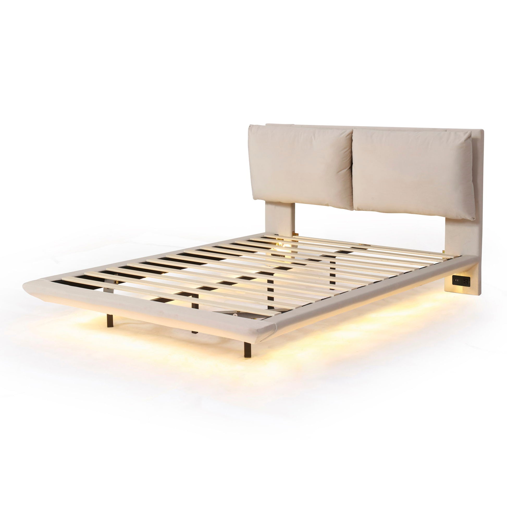 Upholstered Platform Bed With Sensor Light And 2 Large Backrests, With 2 Sets Of USB Port And Socket On Each Rear Bed Leg - The Sleep Loft - Online Mattress Showroom NYC