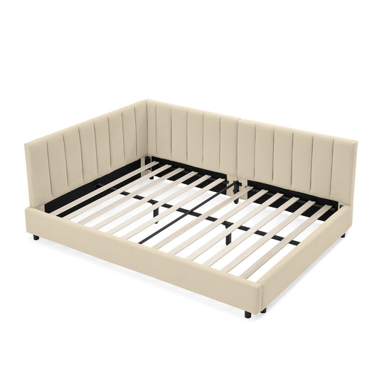 Mid-Century Upholstered Tufted Bed Frame With Backrest And Armrests - The Sleep Loft - Online Mattress Showroom NYC