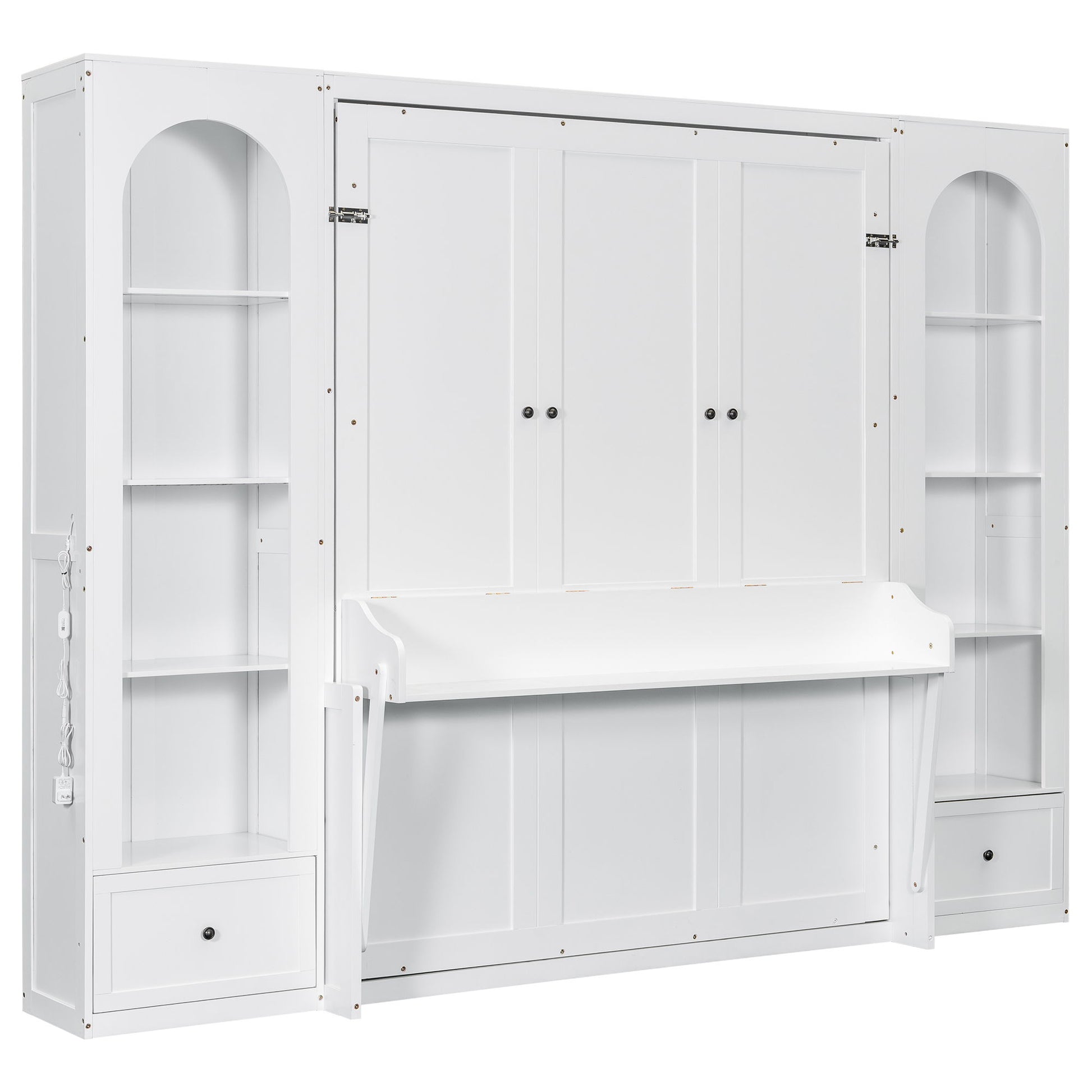 French Style Murphy Platform Bed With Shelf, Side Cabinets, Drawers And LED - The Sleep Loft - Online Mattress Showroom NYC