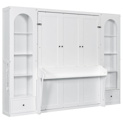 French Style Murphy Platform Bed With Shelf, Side Cabinets, Drawers And LED - The Sleep Loft - Online Mattress Showroom NYC