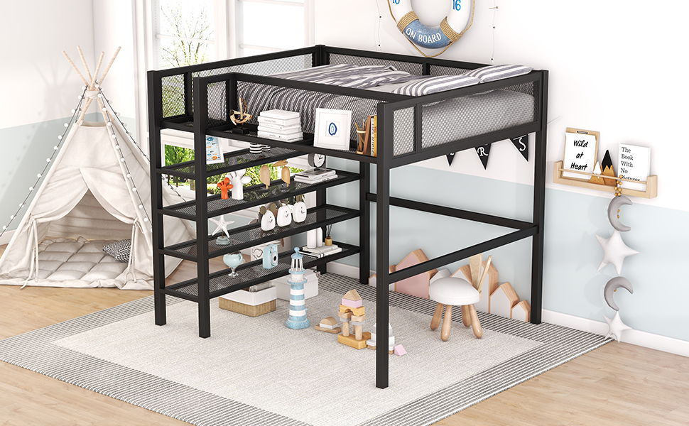 Loft Bed With 4 Tier Shelves And Storage - The Sleep Loft - Online Mattress Showroom NYC