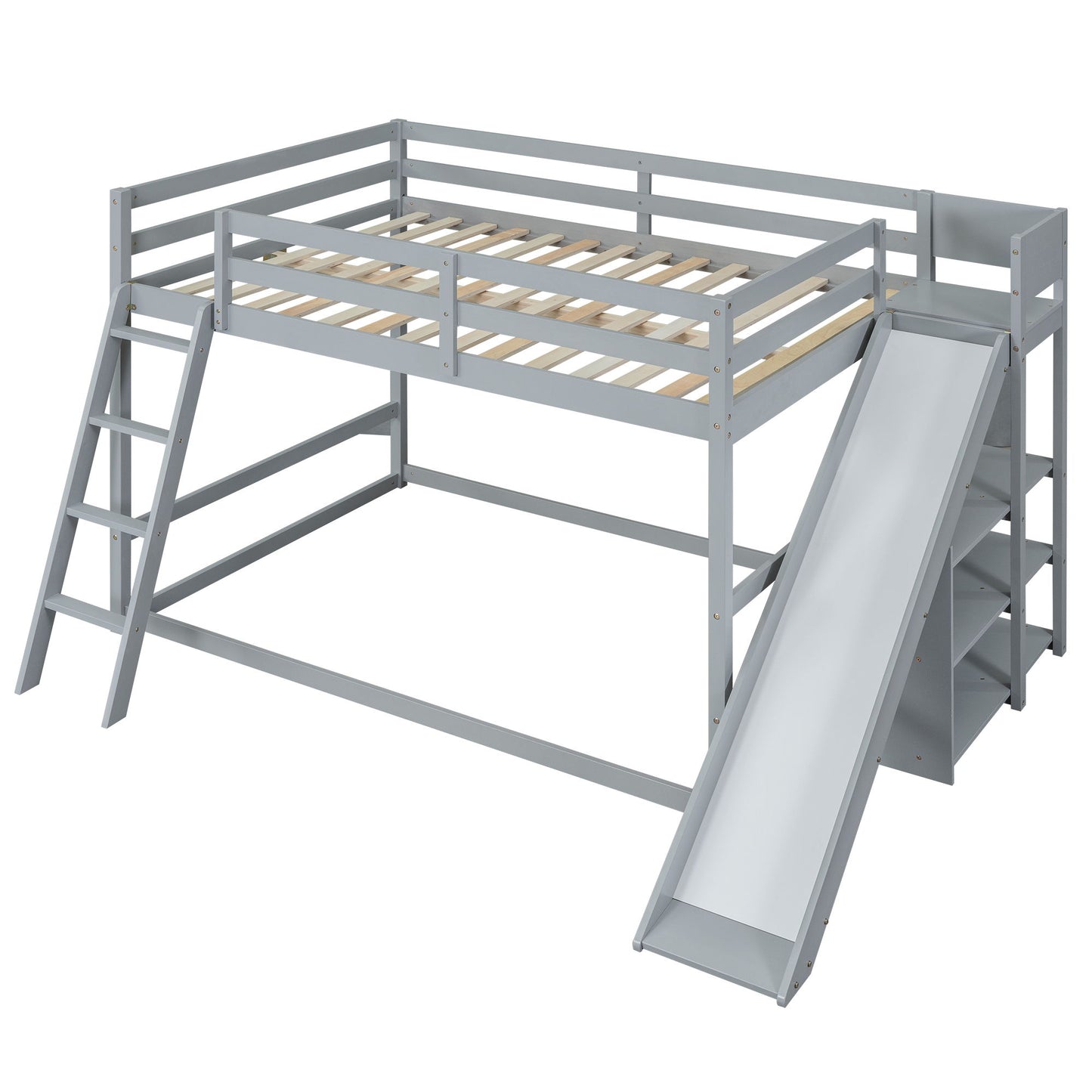 Bunk Bed With Ladder, Slide, And Shelves Pine Wood - The Sleep Loft - Online Mattress Showroom NYC