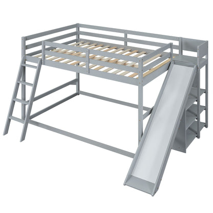 Bunk Bed With Ladder, Slide, And Shelves Pine Wood - The Sleep Loft - Online Mattress Showroom NYC