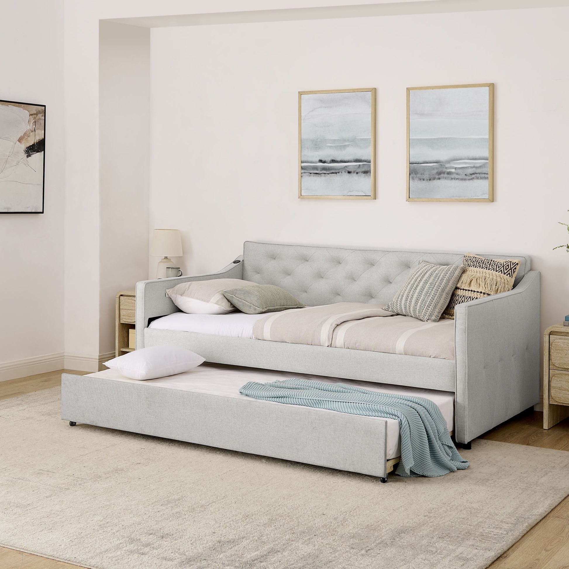 Daybed With Pop Up Trundle And USB Charging Armrest - The Sleep Loft - Online Mattress Showroom NYC
