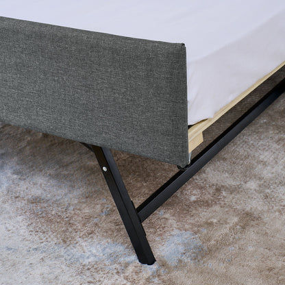 Upholstered Sofa Bed With LED Lights, Storage Headboard, Foldable Trundle & Wireless Charging - The Sleep Loft - Online Mattress Showroom NYC