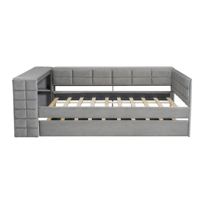 Upholstered Platform Bed With Storage Shelves, Desk, Charging Station And Trundle - The Sleep Loft - Online Mattress Showroom NYC