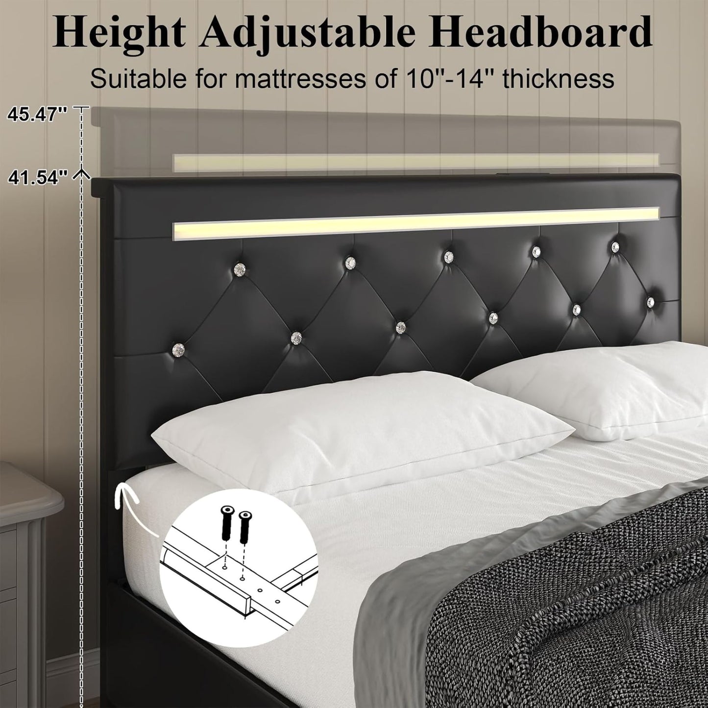 Upholstered Bed Frame With LED Lights, 4 Storage Drawers, Charging Station - The Sleep Loft - Online Mattress Showroom NYC