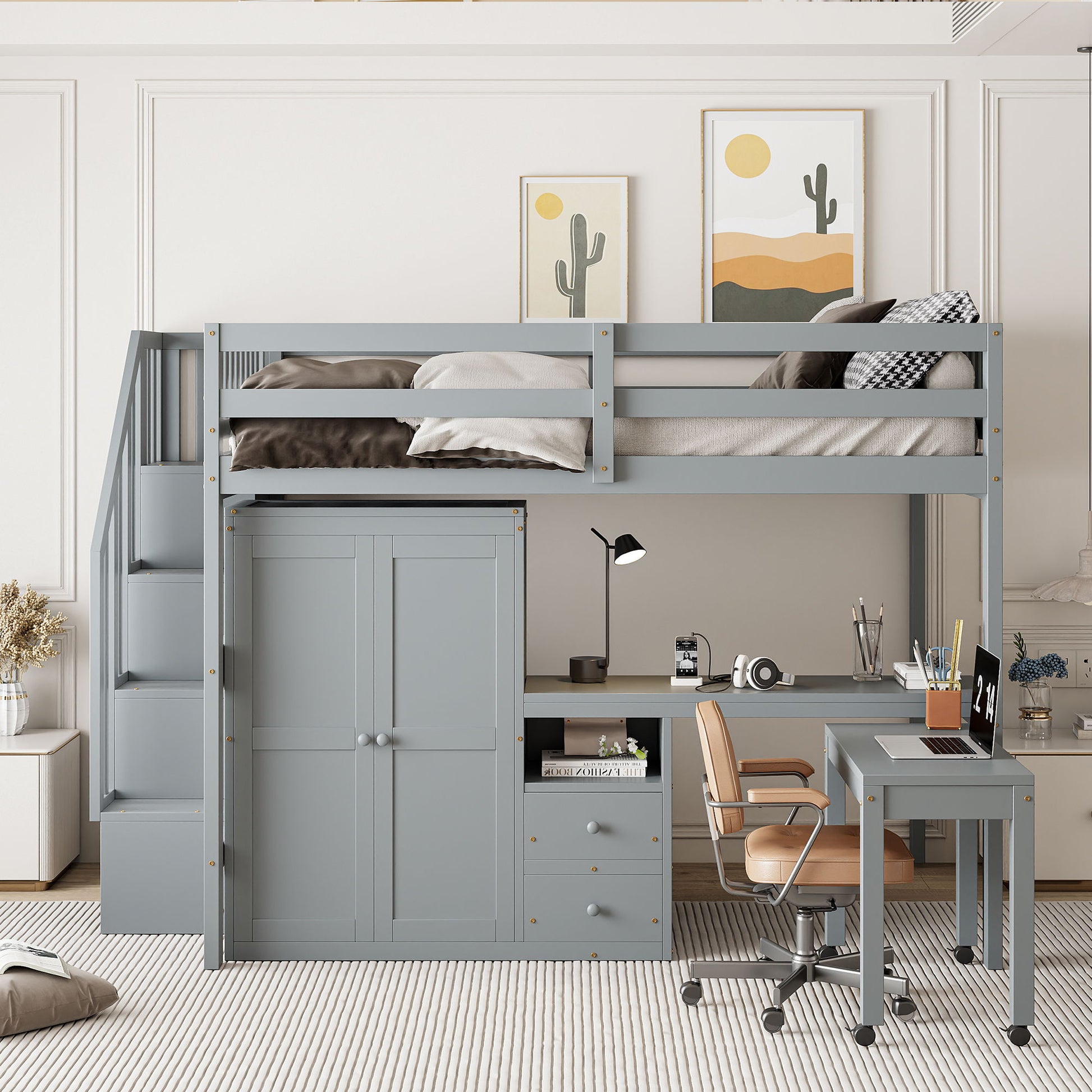 Loft Bed With Stairs, Bookshelf, Drawers, Desk & Wardrobe, Space Saving Multifunctional Furniture - The Sleep Loft - Online Mattress Showroom NYC