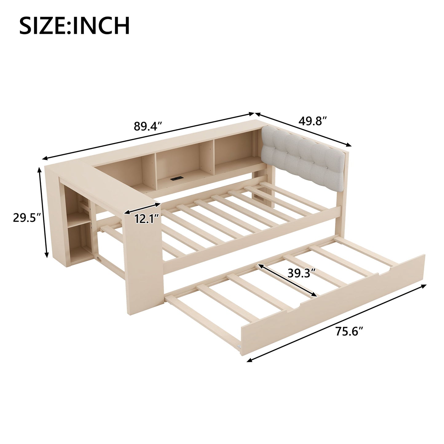 Upholstered Headboard Platform Bed With Storage Shelves, Trundle, Charging Station - The Sleep Loft - Online Mattress Showroom NYC