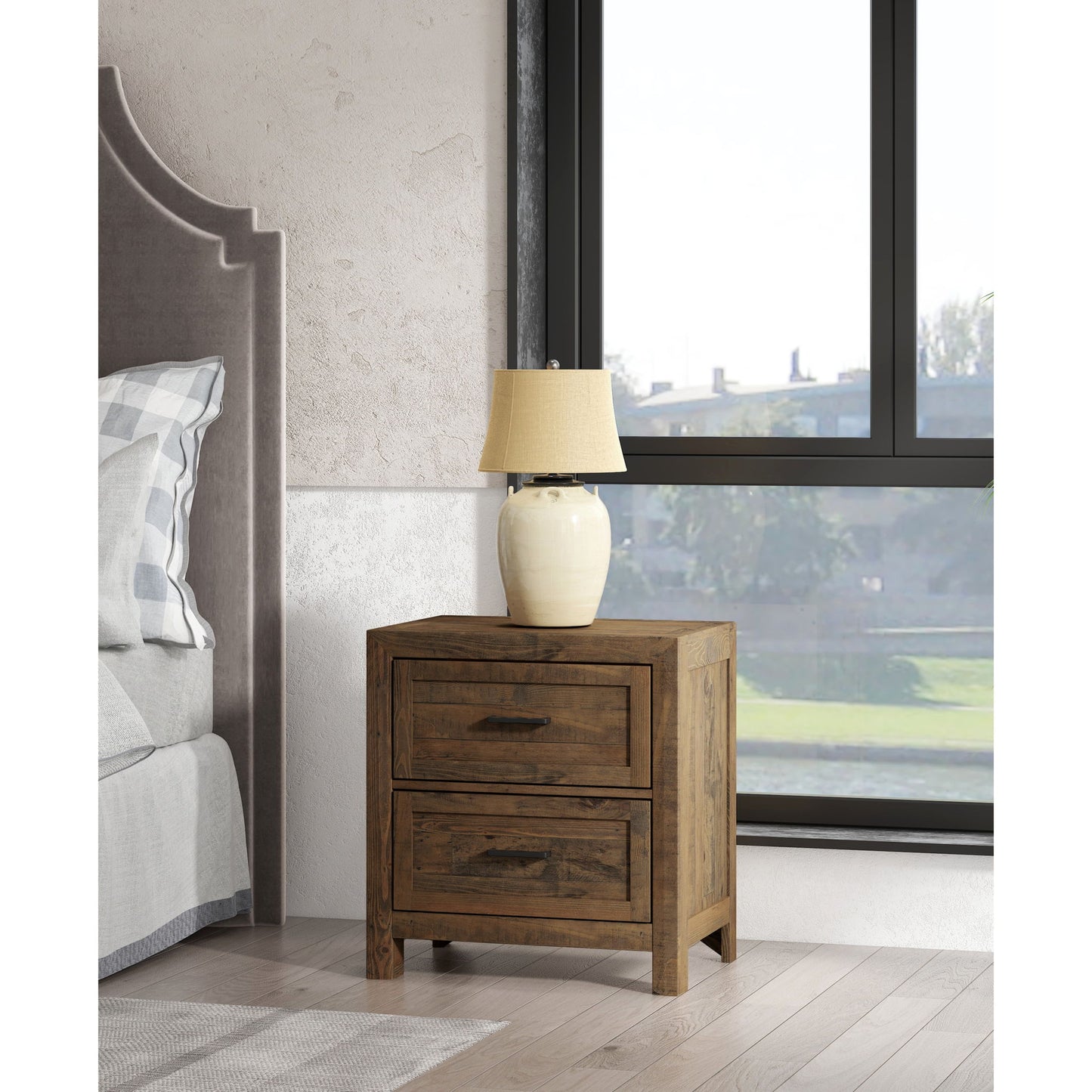 Rustic 2 Drawer Nightstand - Brown - Wood - The Sleep Loft - Online Mattress Showroom NYC