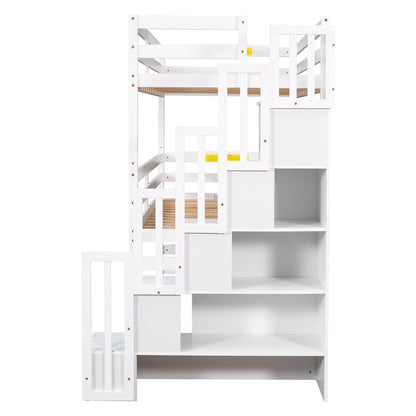 Twin Size Triple Bunk Bed With Storage Staircase, Separate Design - White - The Sleep Loft - Online Mattress Showroom NYC