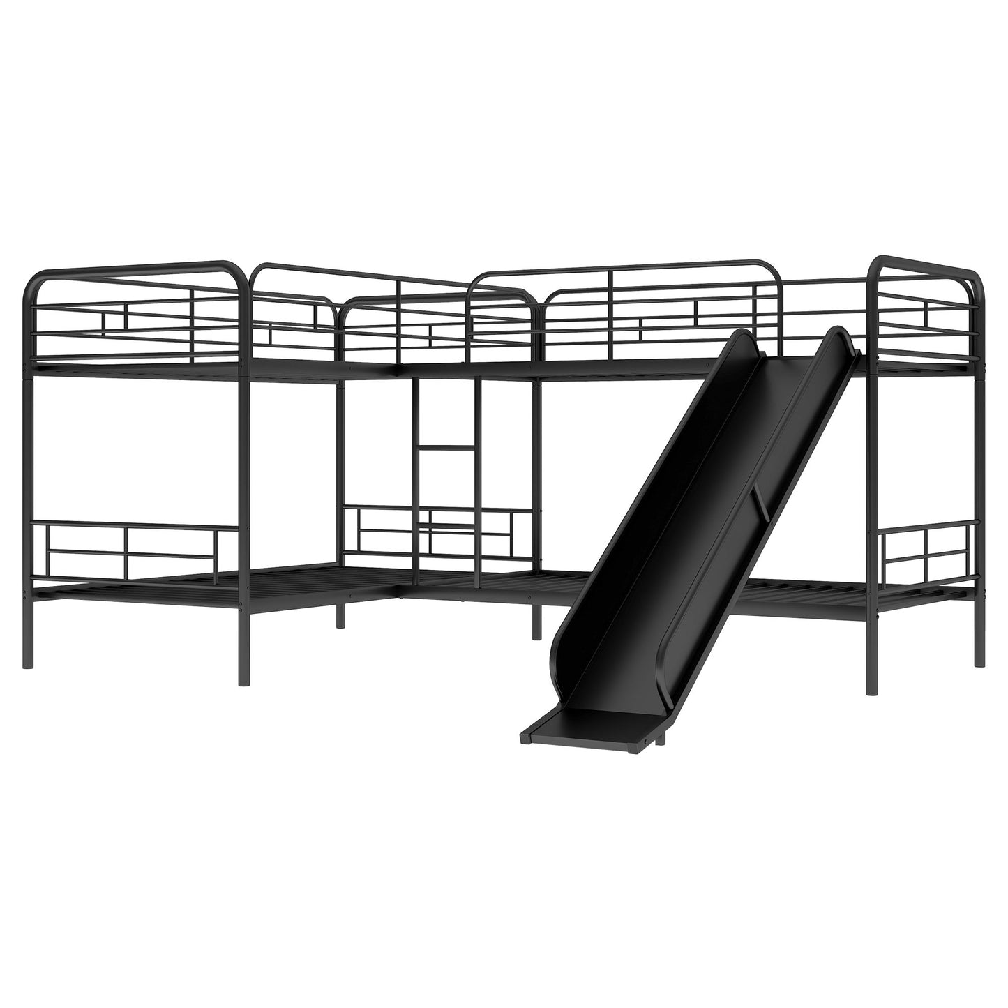 Mission Style Twin Size L-Shaped Bunk Bed With Slide And Ladder - Black - The Sleep Loft - Online Mattress Showroom NYC