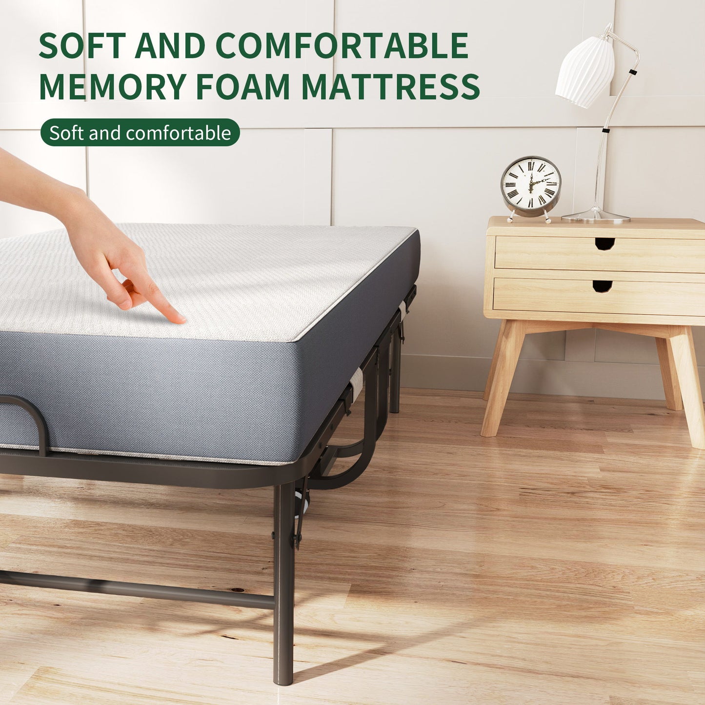 Twin Folding Bed With Memory Foam Mattress Portable Rollaway Bed Sturdy Metal Frame - Brushed Nickel