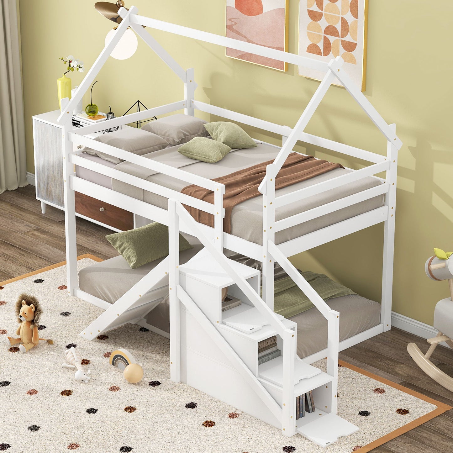 Twin Over Twin House Loft Or Bunk Bed With Slide And Staircase - The Sleep Loft - Online Mattress Showroom NYC
