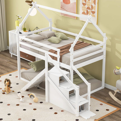 Twin Over Twin House Loft Or Bunk Bed With Slide And Staircase - The Sleep Loft - Online Mattress Showroom NYC