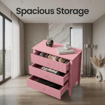 Fluted 3 Drawer Nightstand With Soft Close Slides