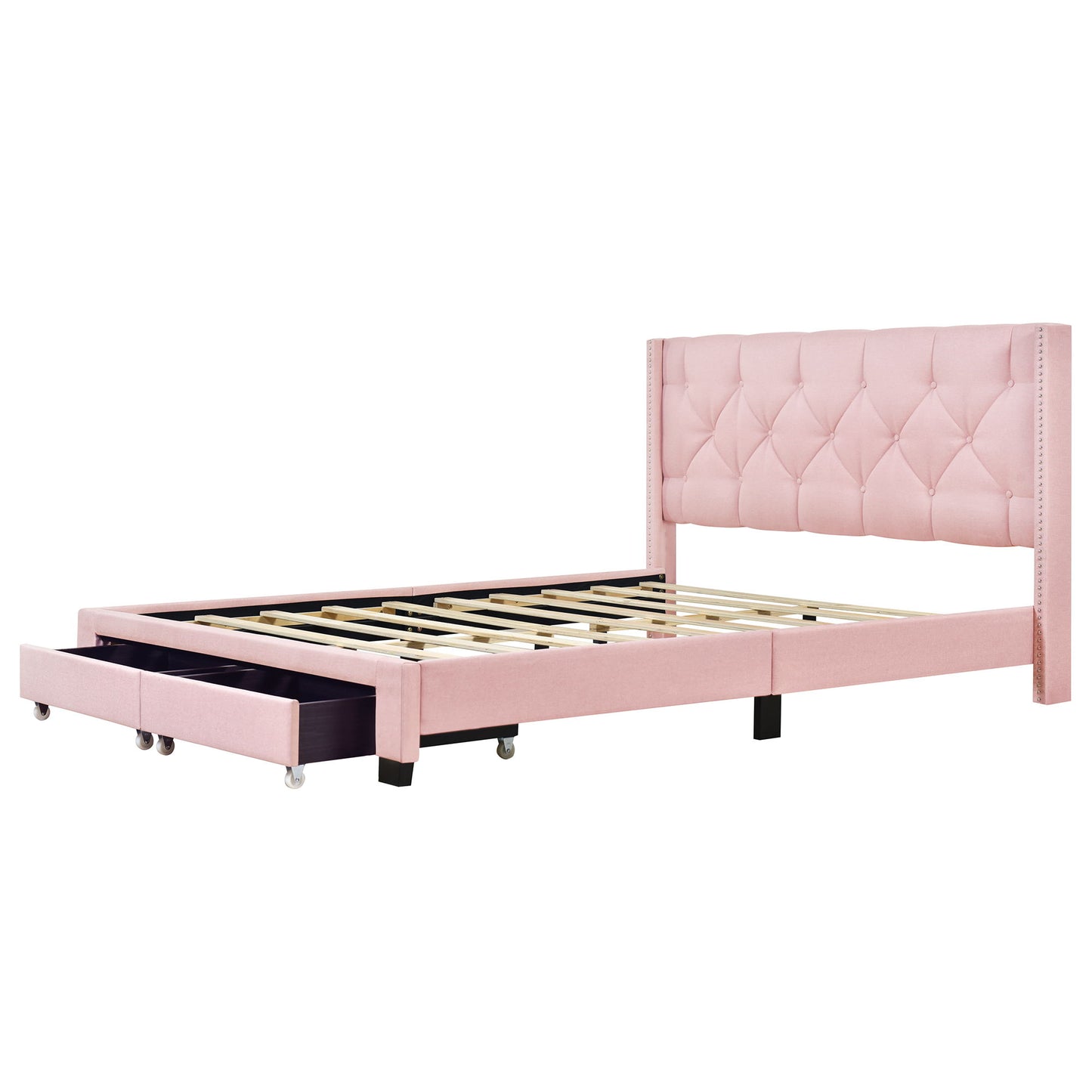 Queen Size Storage Bed Linen Upholstered Platform Bed & Two Drawers - Pink - The Sleep Loft - Online Mattress Showroom NYC