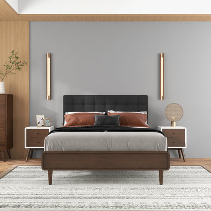 Caroline - Mid-Century Modern Style White Night Stand 2 Drawer - The Sleep Loft - Online Mattress Showroom NYC