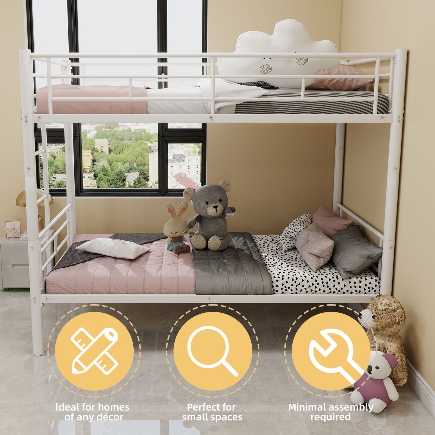 Metal Bunk Bed For Kids, Convertible Bedframe With Ladders & Guardrail - The Sleep Loft - Online Mattress Showroom NYC