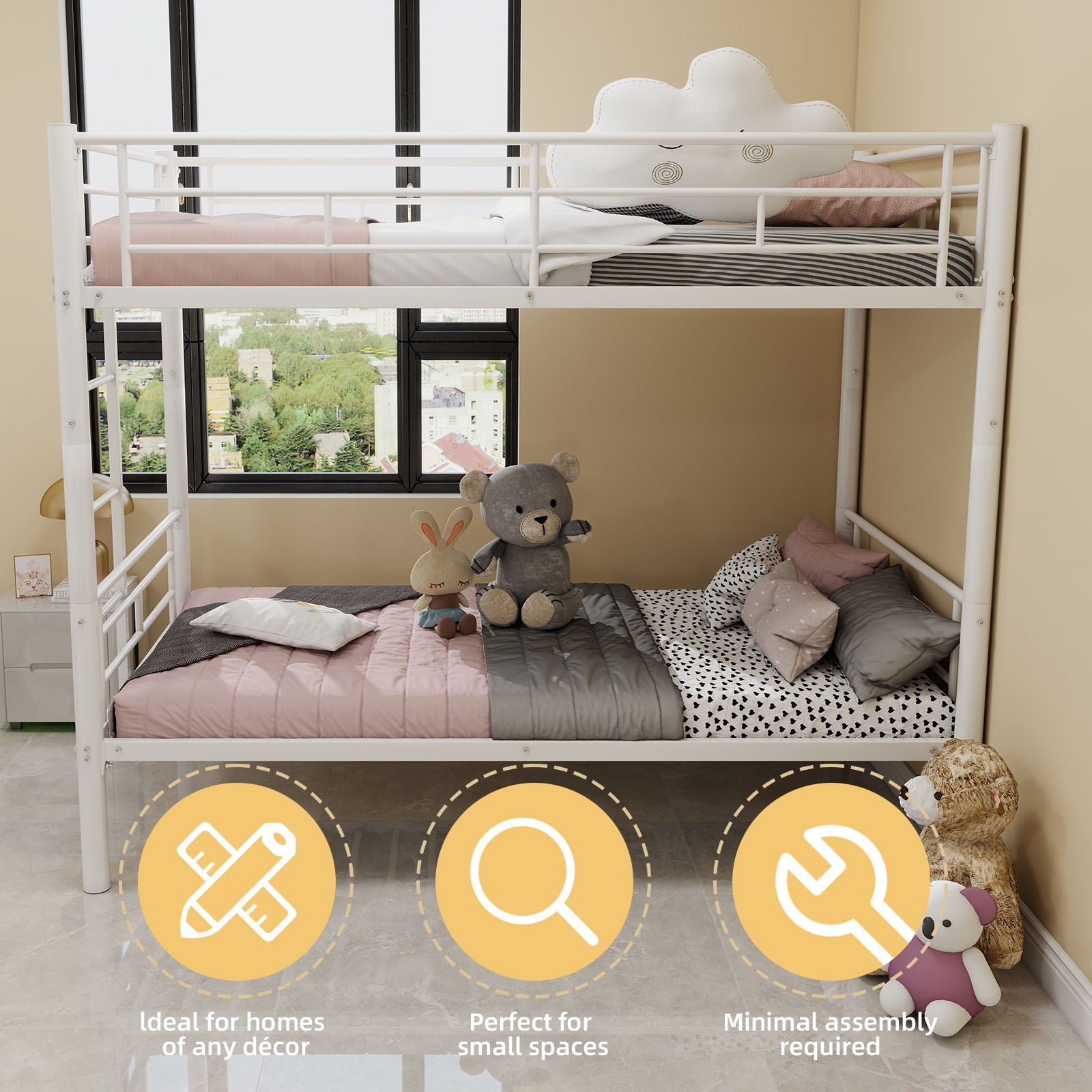 Metal Bunk Bed For Kids, Convertible Bedframe With Ladders & Guardrail - The Sleep Loft - Online Mattress Showroom NYC