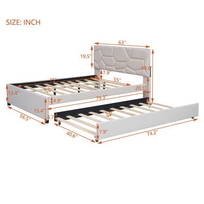 Upholstered Platform Bed With Brick Pattern Headboard And Twin Long Size Trundle - The Sleep Loft - Online Mattress Showroom NYC