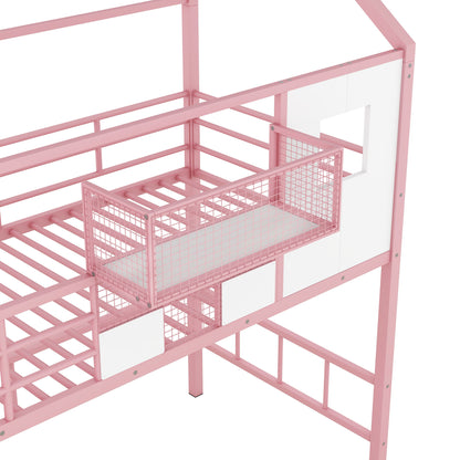 Metal Loft Bed With Roof Design And Storage Box With Guardrails And Integrated Ladder - The Sleep Loft - Online Mattress Showroom NYC