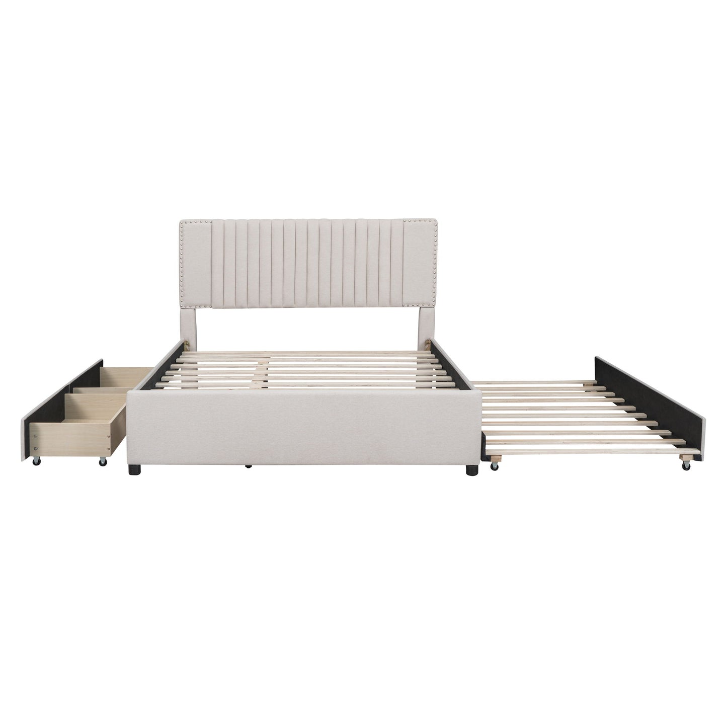 Upholstered Platform Bed With Drawers, Classic Headboard Design - The Sleep Loft - Online Mattress Showroom NYC