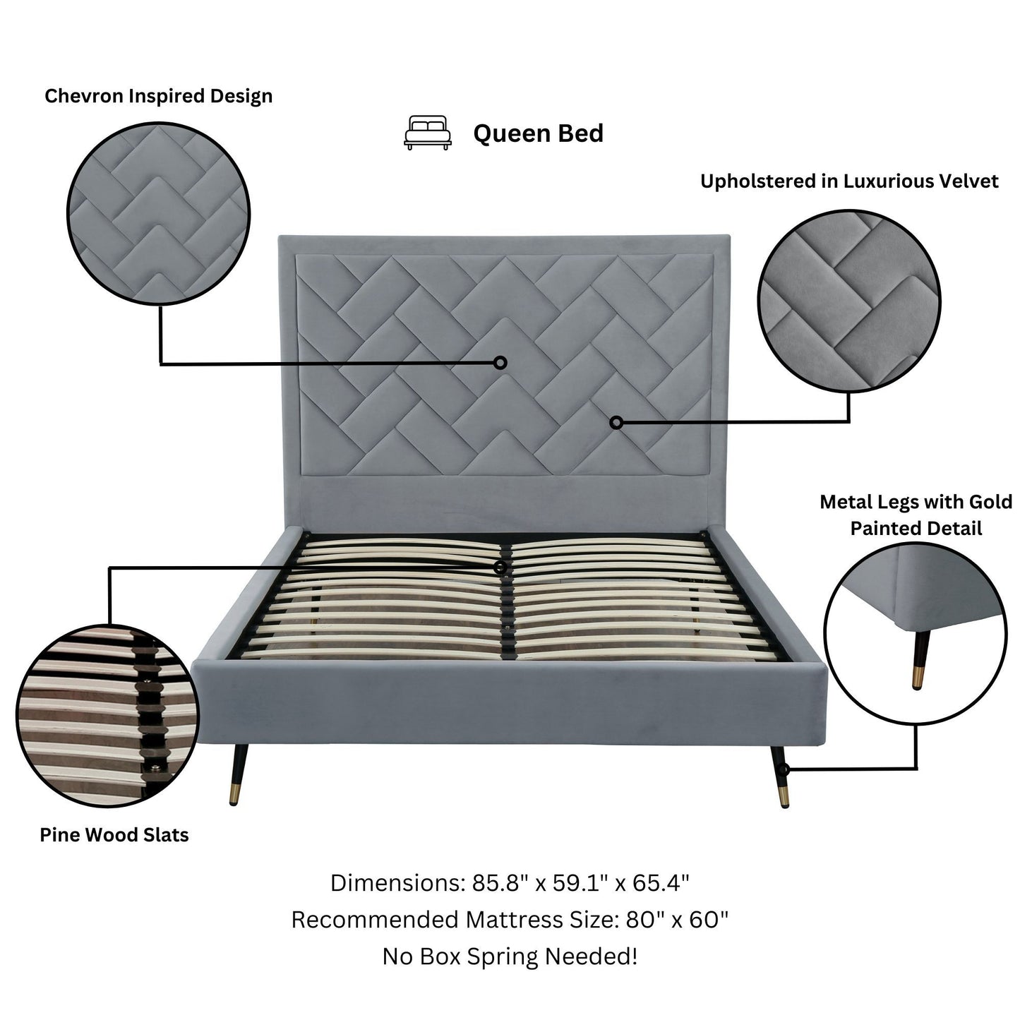 Crosby - Bed With Upholstered Headboard And Slats - The Sleep Loft - Online Mattress Showroom NYC