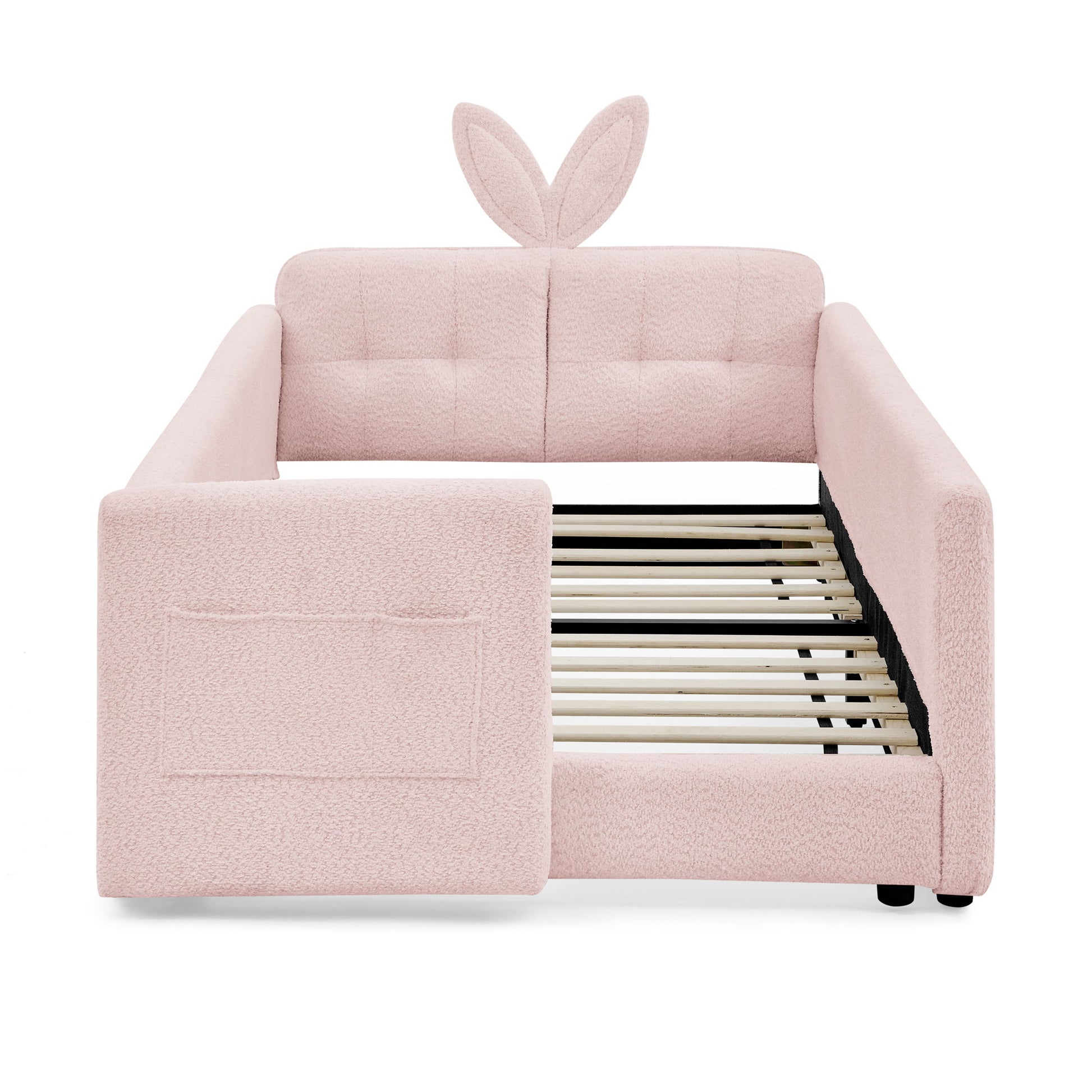 Cute Rabbit Ear Upholstered Platform Bed Frame With Safety Rail - The Sleep Loft - Online Mattress Showroom NYC