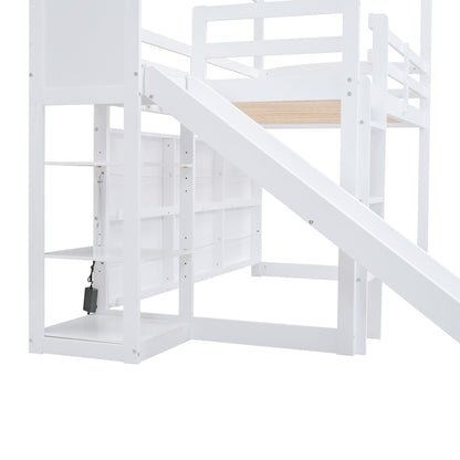 House Loft Bed With Slide, Storage Shelves And Light, Climbing Ramp - The Sleep Loft - Online Mattress Showroom NYC