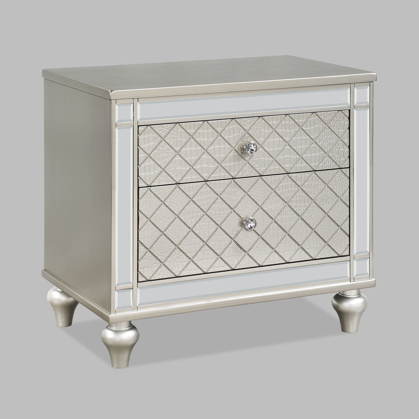 2 Drawer Nightstand With Diamond Patterned Fronts - Silver - The Sleep Loft - Online Mattress Showroom NYC