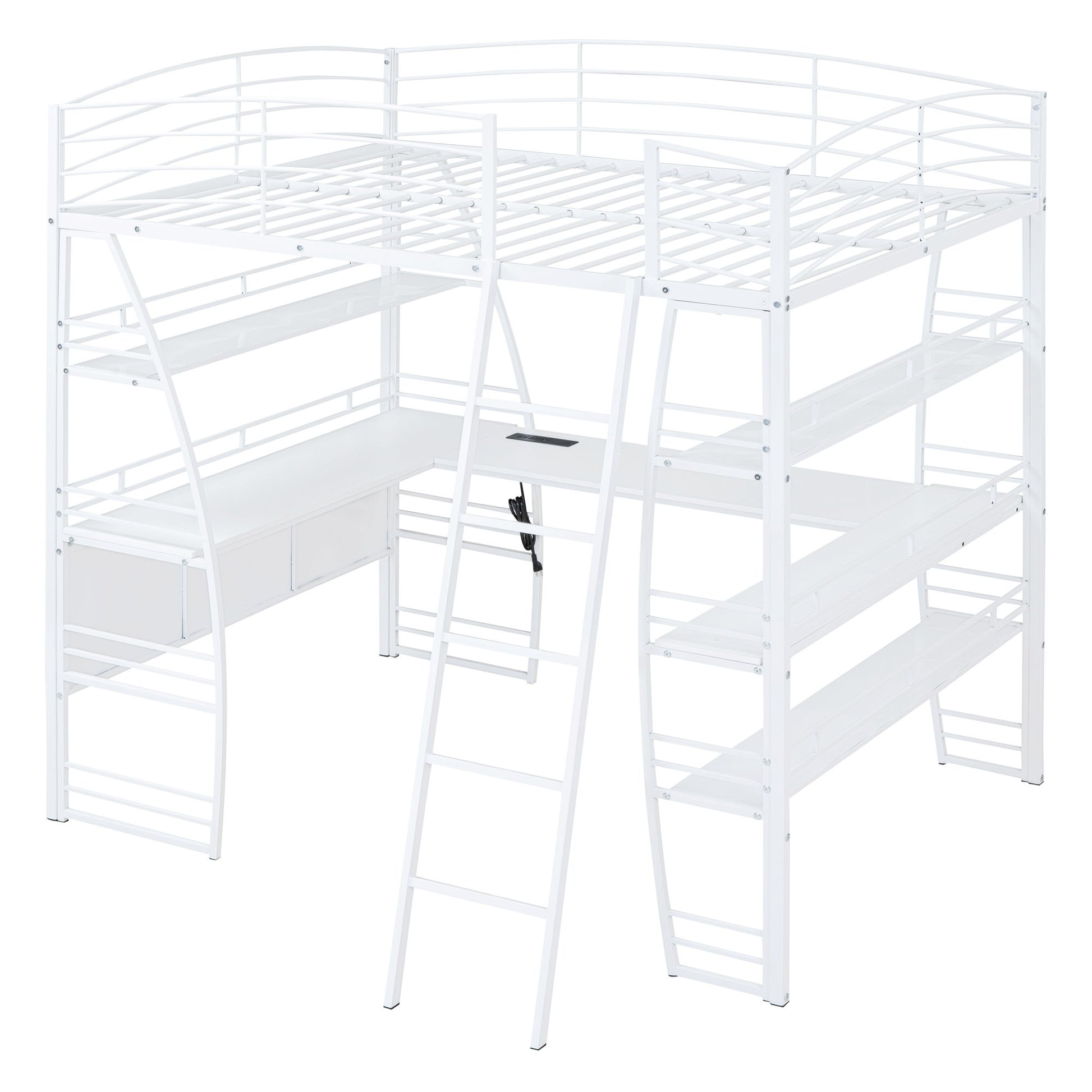 Loft Bed With 4 Layers Of Shelves And L-Shaped Desk, Stylish Metal Frame Bed With A Set Of Sockets, USB Ports And And Wireless Charging - The Sleep Loft - Online Mattress Showroom NYC