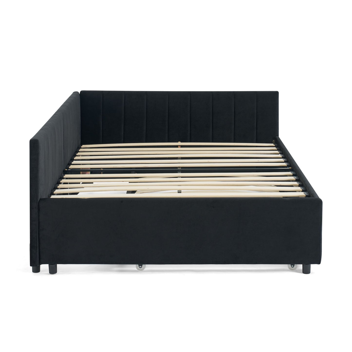 Full Size Upholstered Daybed With Trundle, Tufted Backrest And Armrests - Black - The Sleep Loft - Online Mattress Showroom NYC