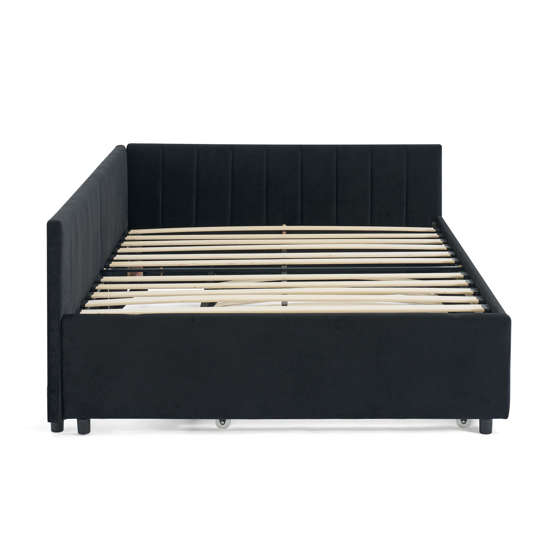 Full Size Upholstered Daybed With Trundle, Tufted Backrest And Armrests - Black - The Sleep Loft - Online Mattress Showroom NYC