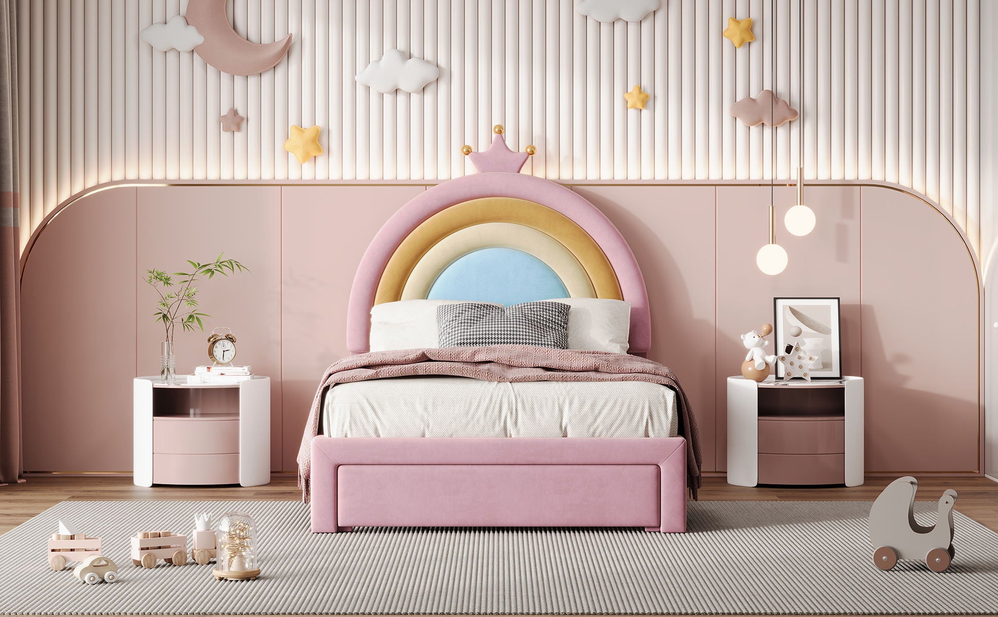 Upholstered Rainbow Design Bed, Princess Platform Bed With Storage Drawer - The Sleep Loft - Online Mattress Showroom NYC