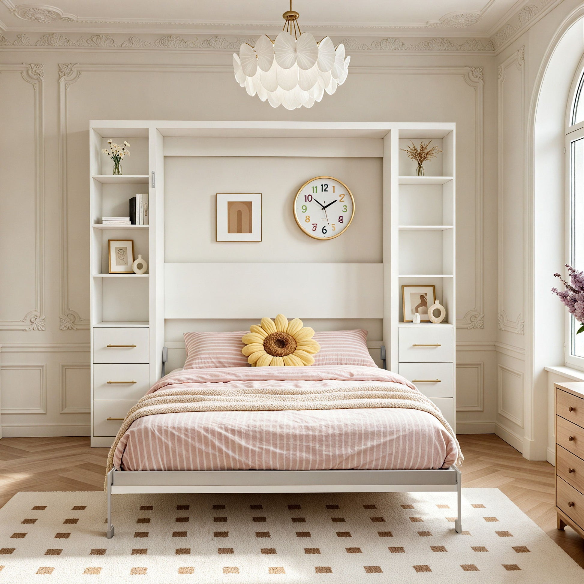 Queen Size Murphy Wall Bed With Side Storage Cabinets - White - The Sleep Loft - Online Mattress Showroom NYC