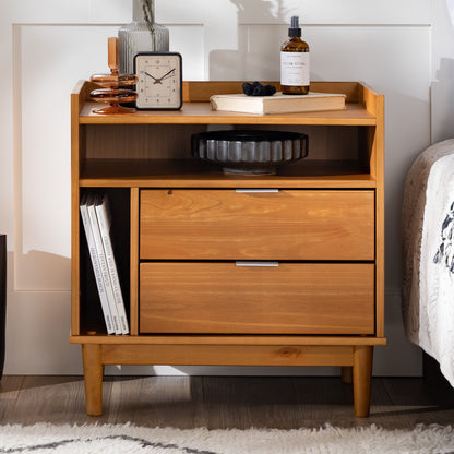 Mid-Century Modern Solid Wood 2 Drawer Gallery Nightstand - The Sleep Loft - Online Mattress Showroom NYC