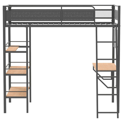 William - Twin Loft Bed 3 Shelf With Built In Desk - Matte Black - The Sleep Loft - Online Mattress Showroom NYC