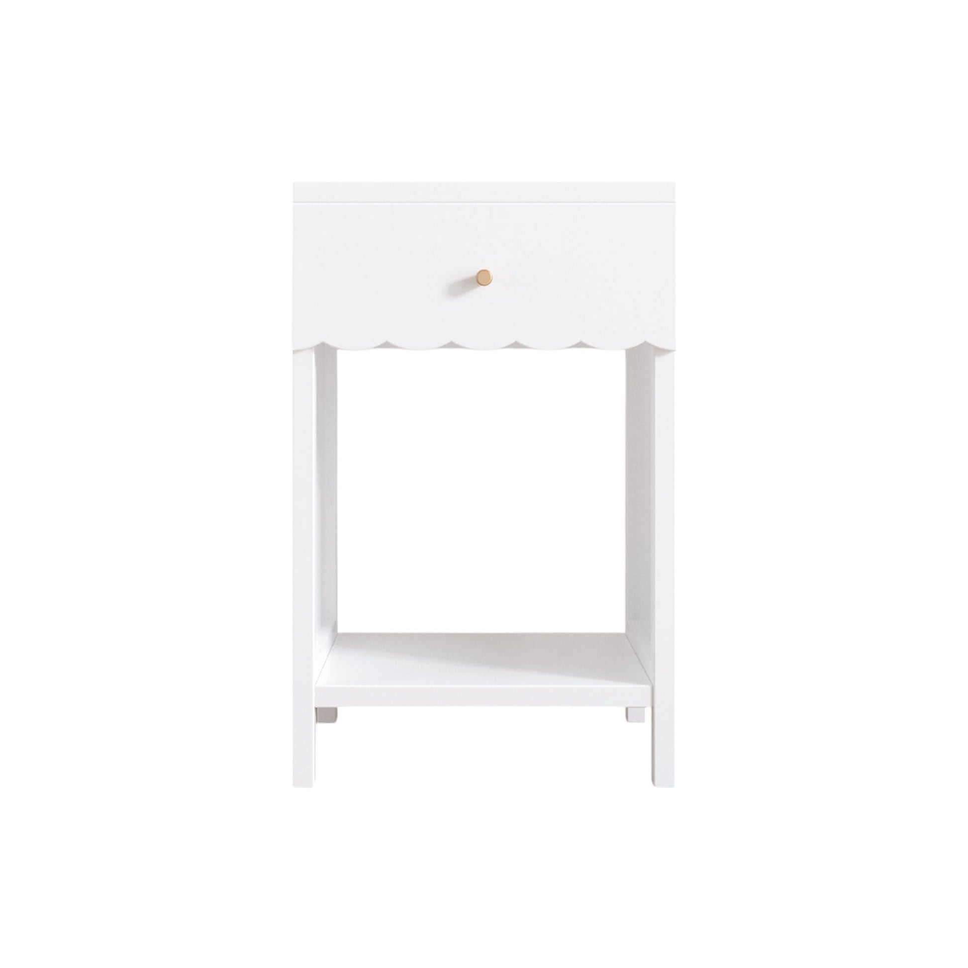 Nightstand With Drawer And Open Shelf, Scalloped Edge Bedside Table - The Sleep Loft - Online Mattress Showroom NYC