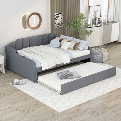 Full Size Upholstered Daybed With Trundle And USB Charging - Gray - The Sleep Loft - Online Mattress Showroom NYC