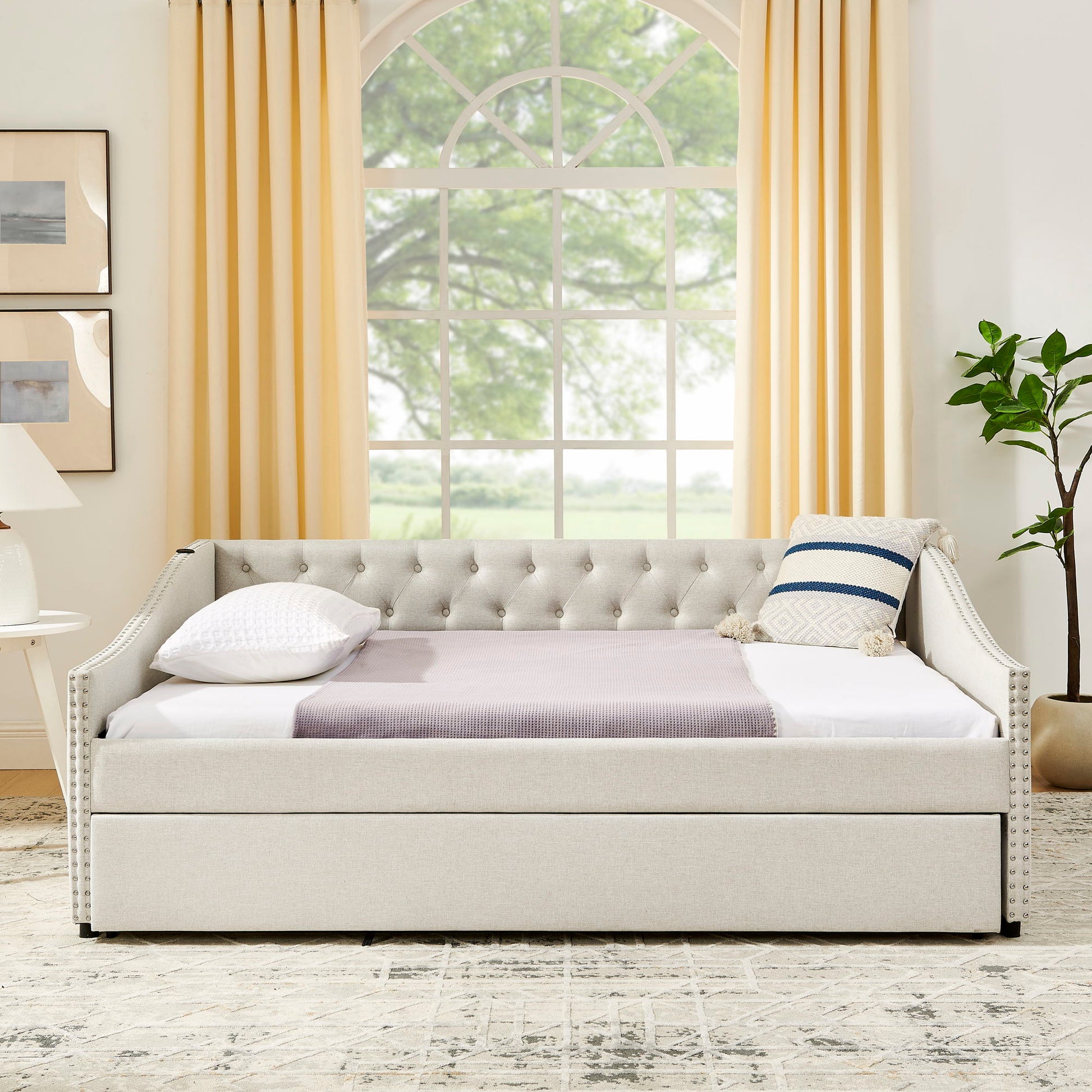 Upholstered Daybed With USB Charging & Pull Out Bed - The Sleep Loft - Online Mattress Showroom NYC