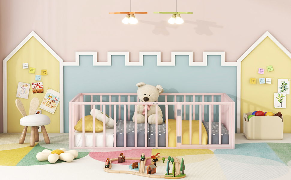 Metal Floor Bed Frame With Fence And Door - The Sleep Loft - Online Mattress Showroom NYC