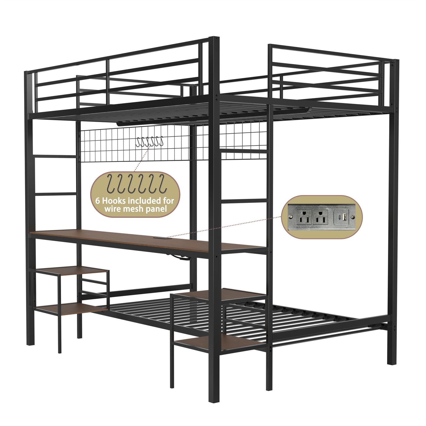 Ethan - Bunk Bed With Desk, Charging Station, Storage Shelves - The Sleep Loft - Online Mattress Showroom NYC
