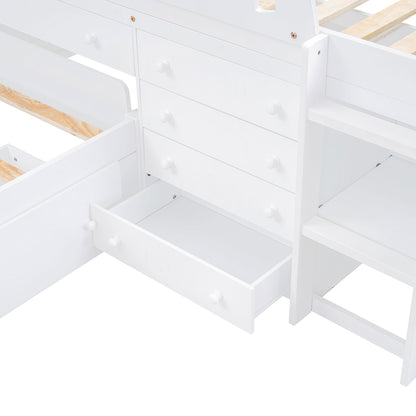 Loft Platform Bed With 7 Drawers And Full Guardrails, Modern L Shaped Space Savin - The Sleep Loft - Online Mattress Showroom NYC