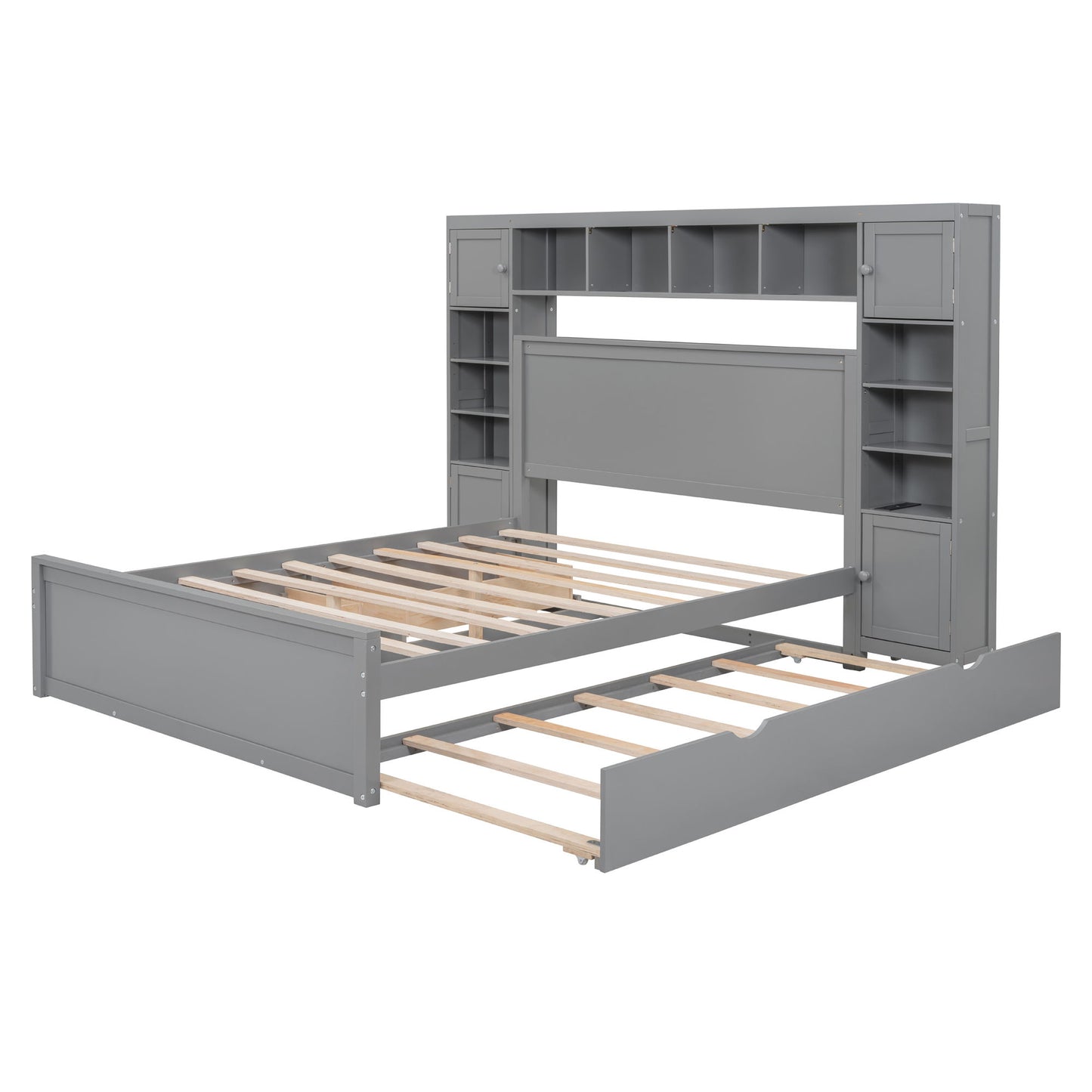 Bed With All In One Cabinet, Shelf And Sockets, Twin Long Trundle - The Sleep Loft - Online Mattress Showroom NYC